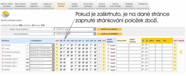 Jak se zapne stránkování položek zboží v rámci jedné sekce?