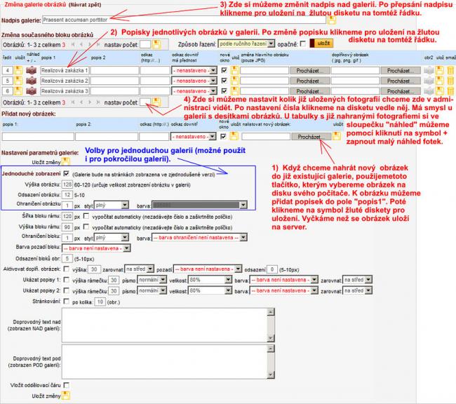 Jak v administraci vypadá editce (úprava) již založené galerie?