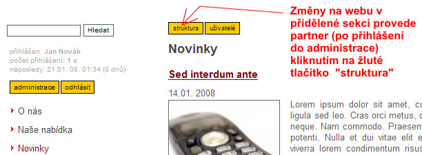 Jak nyní partner provede změny na mých www stránkách?