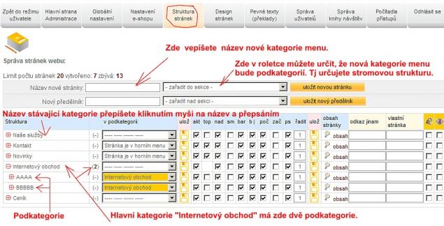 Jak přidám do menu novou kategorii (stránku)?