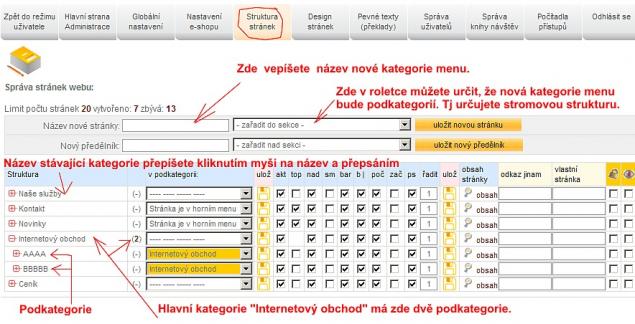 Jak přidám do menu novou kategorii (stránku)?