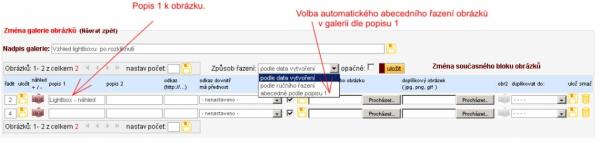 Web - nový typ řazení obrázků v galerii - abecední